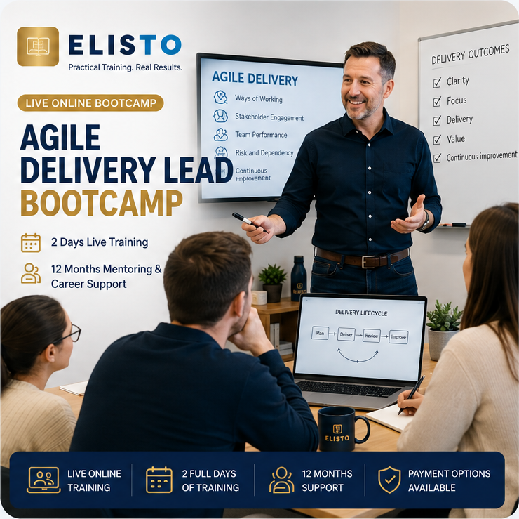 Elisto Agile Delivery Lead Bootcamp: live training, two days and 12 months of mentoring